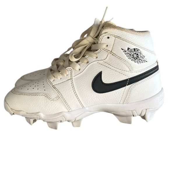 Boys Nike Jordan 1 Mid MCS HF6883-100 Leather Baseball Cleats Size 2.5Y White - Picture 1 of 6